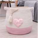 Large Cotton Rope Basket, Woven Storage Basket for Toy, Laundry and Blanket Organizer Basket, Round Hamper Basket with Handles for Kid's Room 17.7"x16.9" (pink)