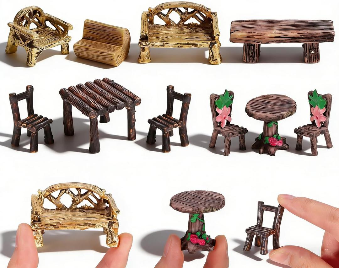 Fairy Garden Accessories 10-Pack Miniature Table and Chairs Set, Mini Fairy Garden Resin Ornaments, Outdoor Decor for Miniature Dollhouse & Micro Landscape DIY