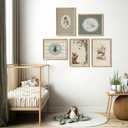 5Pcs Retro Vintage Animal Canvas Wall Art Nursery Decor Kids Painting Picture Wall Decor Farmhouse Animal Poster Print Artwork for Children's Bedroom Dining Room Home Decoration (12x16in)