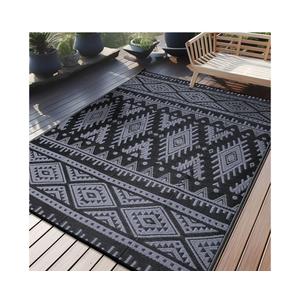 OLANLY Outdoor Rug Waterproof 6x9 ft, Reversible Outdoor Plastic Straw Rug, Boho Patio Rug, Indoor Outdoor Carpet, RV Mat Outside for Patio, Camp, Picnic, Balcony, Deck, Backyard, Black & Grey