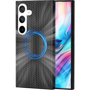 for Samsung Galaxy S25 5G Magnetic Heat Dissipatio Case, Hollow Cellular Mesh Breathable Cooling Hard PC Shockproof Cover for Galaxy S25 SRC Black
