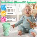 Baby Straw Cups for Toddlers 1-3 with Silicone Straw and Handle, 8oz Spill Proof and Heat Proof,BPA Free Dishwasher Safe Mini Stanley Style Cup with Cartoon Stickers for Kids (Mint green)