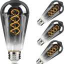 E26 ST64 Vintage Edison Light Bulbs, Smoky Grey Coated Glass, Dimmable, 4W(20W Equivalent) 200 Lumin, 2700K Soft White, Spiral Filaments Design, Antique Style, 25000 Hrs, 4-Pack