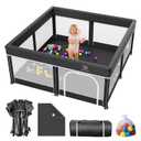 Foldable Baby Playpen with Mat - 50"X50" Play Yard for Babies and Toddlers - Indoor & Outdoor Portable Playpen with Storage Bag & 30 Ocean Ball - Baby Fence with Visible Mesh & Zipper Door,Black