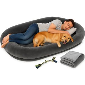 Human Dog Bed for XXL Large  Orthopedic Pet Sofa for Adult Dogs, Durable and Washable, Non-Slip Base, Bed, Couch Giant, Foldable, Cute (Dark Grey)