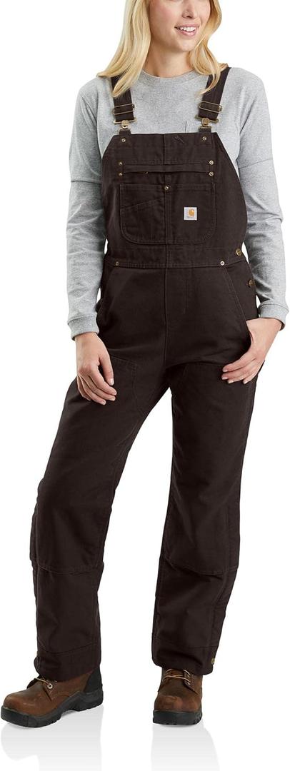 Carhartt Women's Washed Duck Insulated Bib Overall, Dark Brown, Large Short