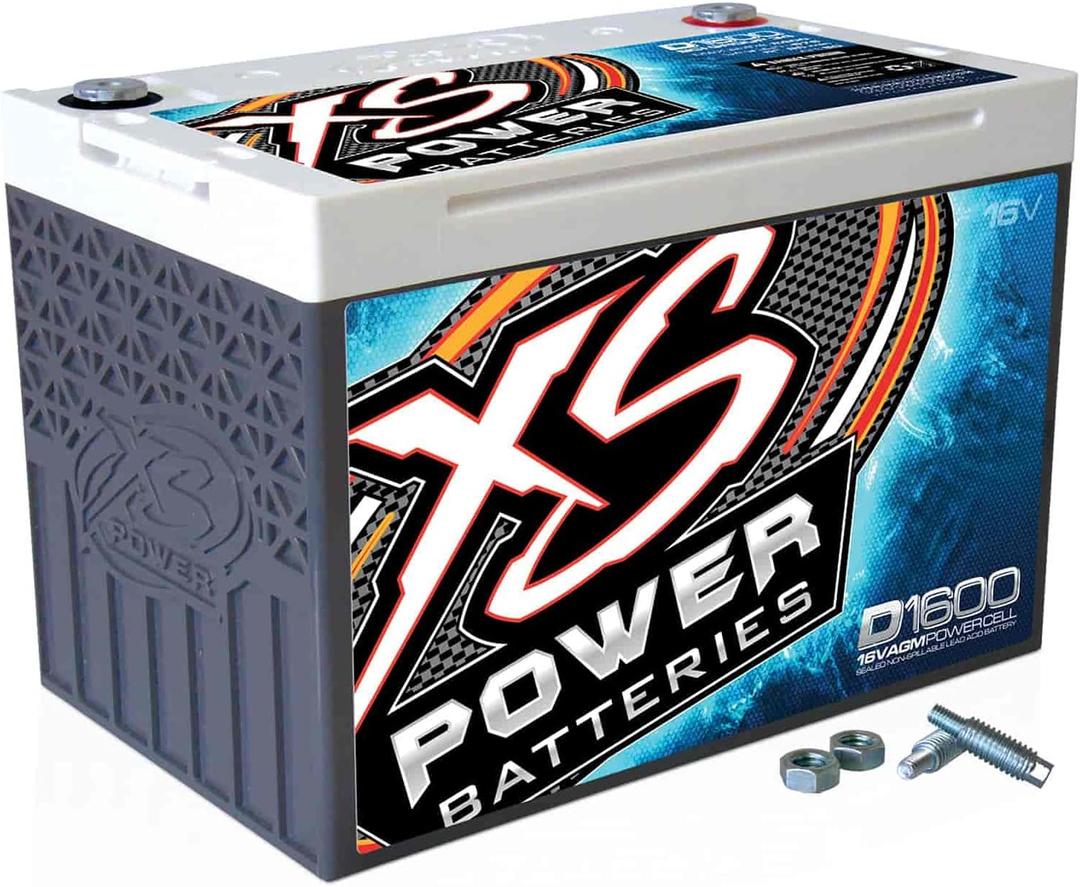 XS Power D1600 2400 Amp AGM Racing Battery with 587 Stud Adapter Hardware - 16 Volt 56Ah 775CA Deep Cycle AGM Powercell for ECU, Fuel Pump and Gauges - 46.68 lbs, Maintenance Free, Sealed Design