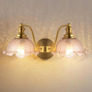 Vintage Bathroom Vanity Light, 2-Light Matte Brass Finish Vanity Light with Floral Amber Glass Shades, Bathroom Light fixtures Suitable for Vanity Light Fixture