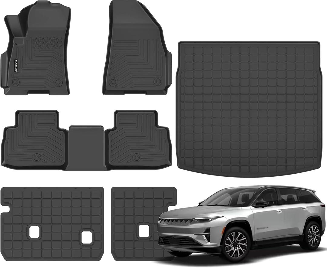 Floor Mats for 2025 Jeep Wagoneer S 4xe EV Upgrade Trunk Mat with Backrest Mat All Weather TPE Floor Liners Fit for Wagoneer S 4xe EV Anti-Slip Full Set Car Accessories (Not for Fuel)
