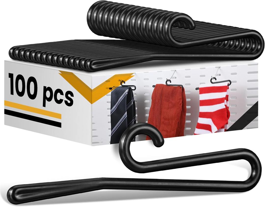 DoubleFill 100pcs Plastic Sock Hangers, 3.5 Inch Sock Display Hooks Long Non Slip Hangers Retail Socking Hanger Clip for Boutiques, Thrift Shops, Garage Sales and Vendor Shows, Black