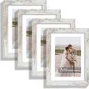 Hongkee 7x10 Picture Frame Set of 4, Made of Real Glass and Distressed White Frame - Display 5.5 x 8.5 Diploma Frame with Mat or 7x10 Without Mat, 7 by 10 Photo for Wall or Tabletop