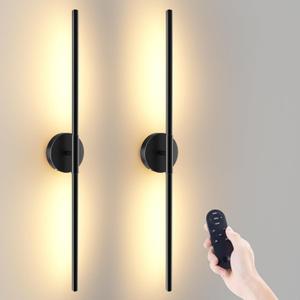 Battery Operated Wall Sconces Set of 2, 360Rotation Wireless Rechargeable Wall Lights: Dimmable Detachable Wall Lamp with Remote Control, 3000K-6000K Infinite Dimming Wall Sconce 34.7 Inch (Black)