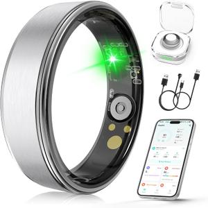 Smart Ring for Women & Men, Health Fitness Tracker Ring | Sleep Monitor/Heart Rate/Blood Oxygen/HRV/Stress/Calorie/Steps, IP68 Waterproof for iOS & Android, Free App (Silver, 07#)