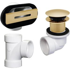 Westbrass D560RK-01 SCH. 40 PVC 1-1/2" Coarse Thread Plumber's Pack Tip-Toe Bathtub Drain Plug with Linear Overflow Faceplate, Tee & Elbows, Polished Brass