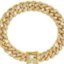 Dog Chain Diamond Collar Walking Metal Chain Collar with Design Secure Buckle, Pet Collar Jewelry Accessories for Small Medium Large Dogs Cats (Gold, 12 Inch)