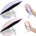 2 Pcs Mini Umbrella for Purse with Case, Travel Small UV Protection Sun and Rain Umbrella Light Compact for Women, Girls (Pink and Purple)
