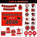 2 x Graduation Decorations 2026 Red Themed Set, Congrats Grad Banner Class of 2026 Backdrop Balloons and Streamers Kit High School and College Graduation Party Supplies