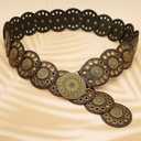 Wide Disc Belt for Women Disk Concho Belts Western Leather Belt Boho Waist Belt for Dress