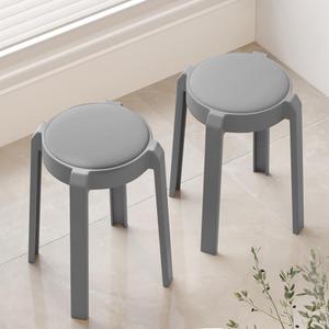 Timati 2 Set Dining Chair Meal Chairs, Household Plastic Stool, PU Leather Upholstered Dining Chair, Armless Leisure Side Chair with Wood Legs for Dining Room Kitchen Living Room Bedroom (Grey Y)
