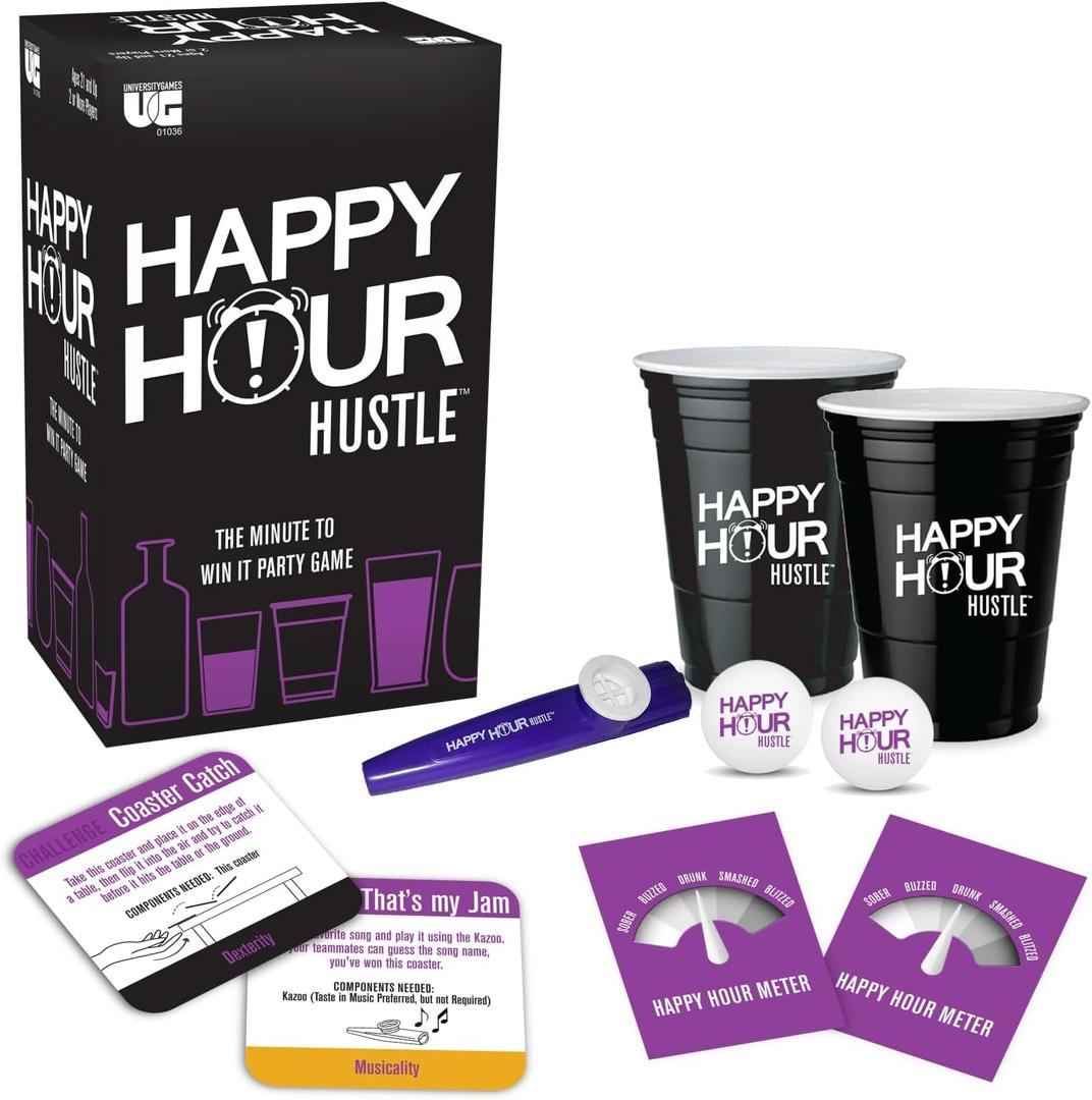 University Games, Happy Hour Hustle Team Challenge Game with Five Categories, for 4 or More Players