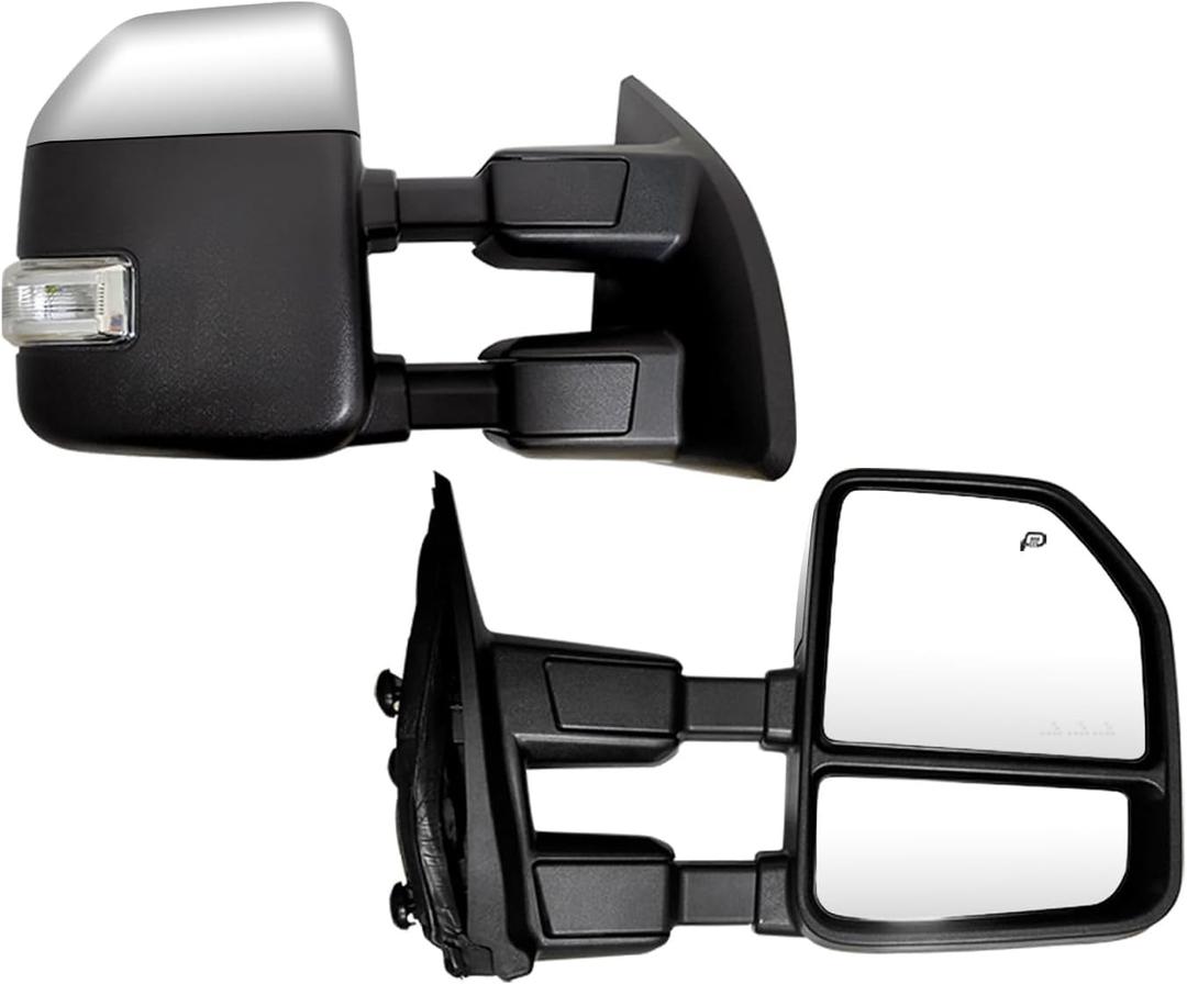 Pair Set Towing Mirrors Compatible with 1999-2016 Ford F250 F350 F450 F550 Super Duty Truck Side Tow Mirrors with Turn Signal and Auxiliary Lamp (Chrome)