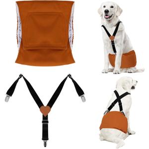 Premium Reusable Dog Belly Bands for Male Dogs (2 Pack) - 1 Washable Dog Diapers Male & 1 Adjustable Suspenders for Urination Incontinence (Brown, M)