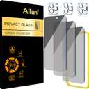 Ailun 3Pack Privacy Screen Protector for iPhone 15 Pro [6.1 inch]+3Pack Camera Lens Protector with Installation Frame,Dynamic Island Compatible,Anti Spy Private Tempered Glass[9H Hardness]-HD
