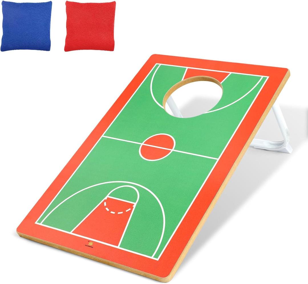 1pc Cornhole Board Set, Basketball Cornhole Sets, Mini Wooden Corn Hole Set for 3-12 Years Boys, Size 1.64 Ft X 1.05 Ft,Including 2 Bean Bags, Fanny Basketball Fan Gift, Brithday Gift for Kids