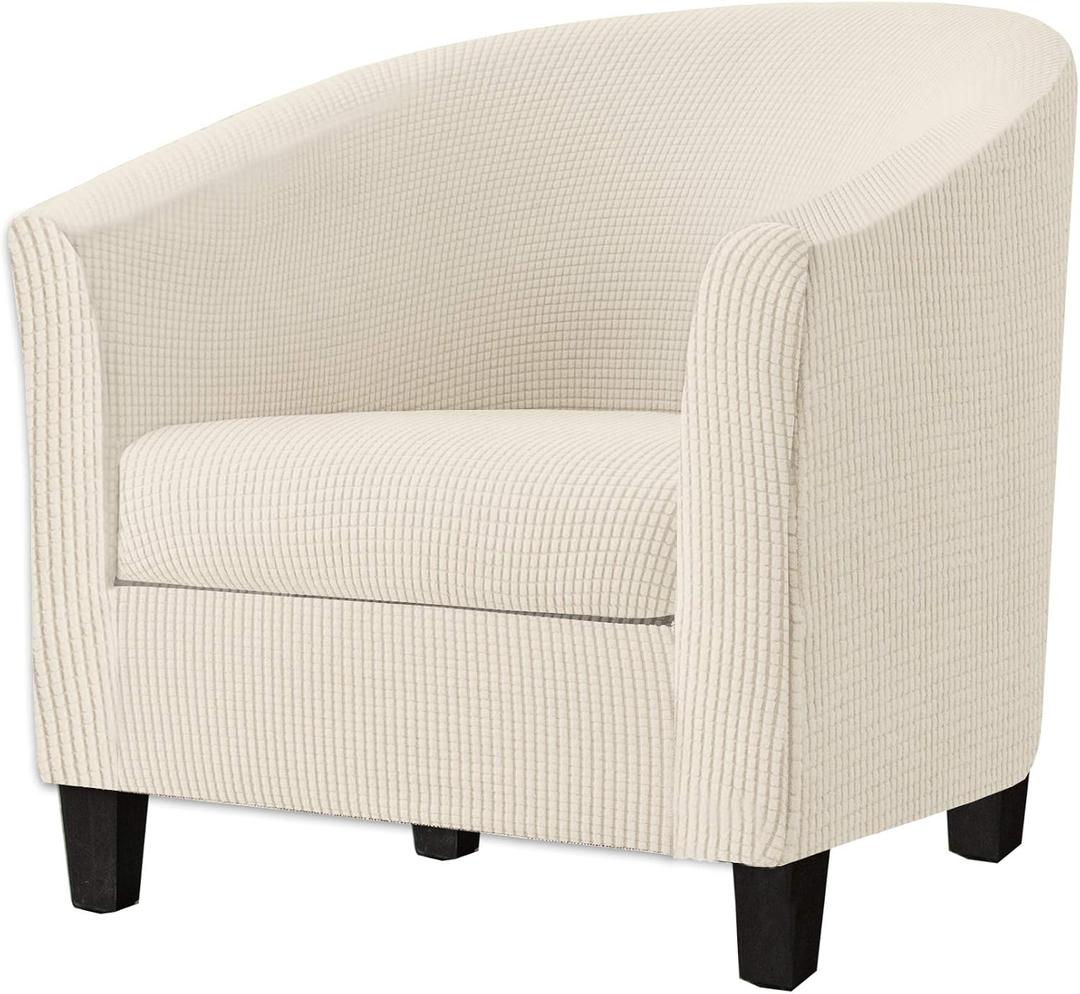 2 Piece Tub Chair Covers with Cushion Cover, Stretch Jacquard Furniture Cover,Armchair Protector Slipcover Removable Machine Washable (Beige Yellow)