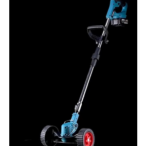 2 x Battery 6.0Ah Cordless Grass Trimmer Electric Weed Wacker with Wheels Grass Trimmer Kit, 48VF Blue Lawn Edger Mower Set Brush Cutter Li-ion Battery Operated for Garden Yard Pruning