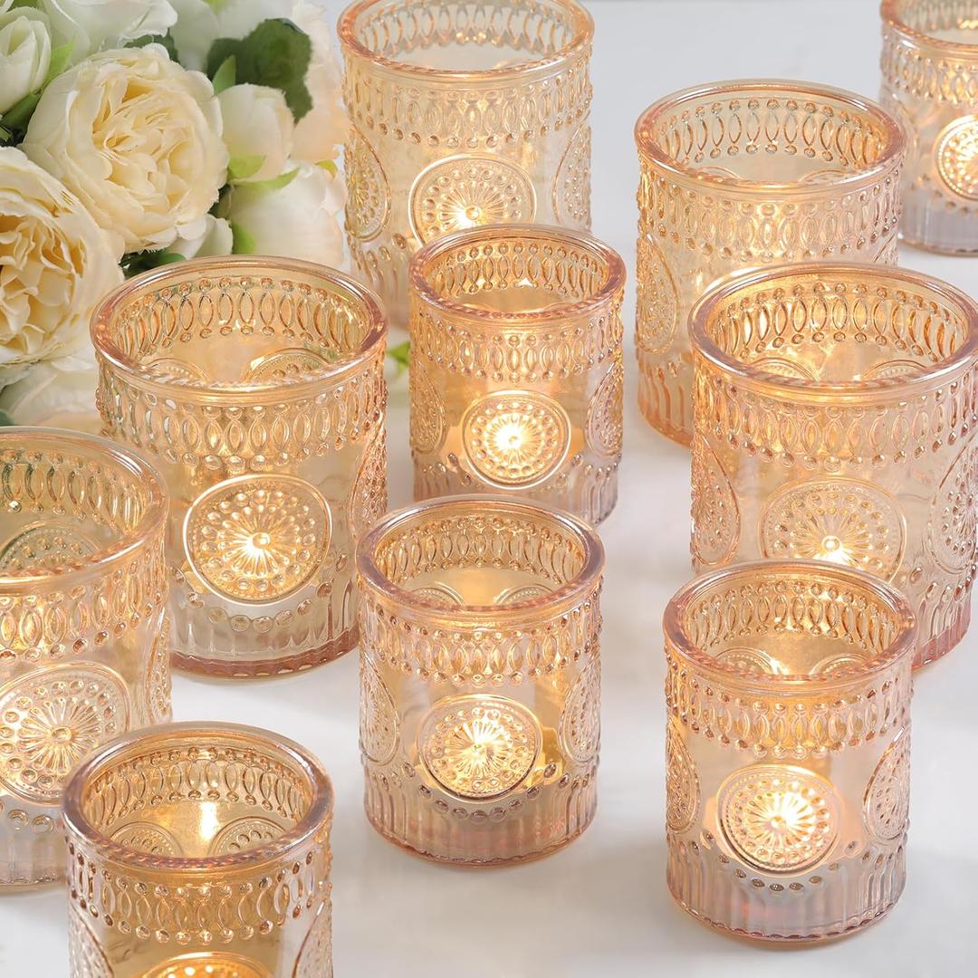 Volens 20Pcs Assorted Gold Votive Candle Holders Bulk, Large Glass Votive & Tea Light Candle Holder for Wedding Table Centerpieces, Gold Party Decorations, and Home Decor