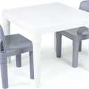 Humble Crew Kids Plastic Table and Chair Set, Toddler Activity Table with 2 Chairs, Lightweight Easy-Clean Kids Desk for Play, Snacks & Crafts, Indoor Outdoor Playroom Furniture, White/Grey