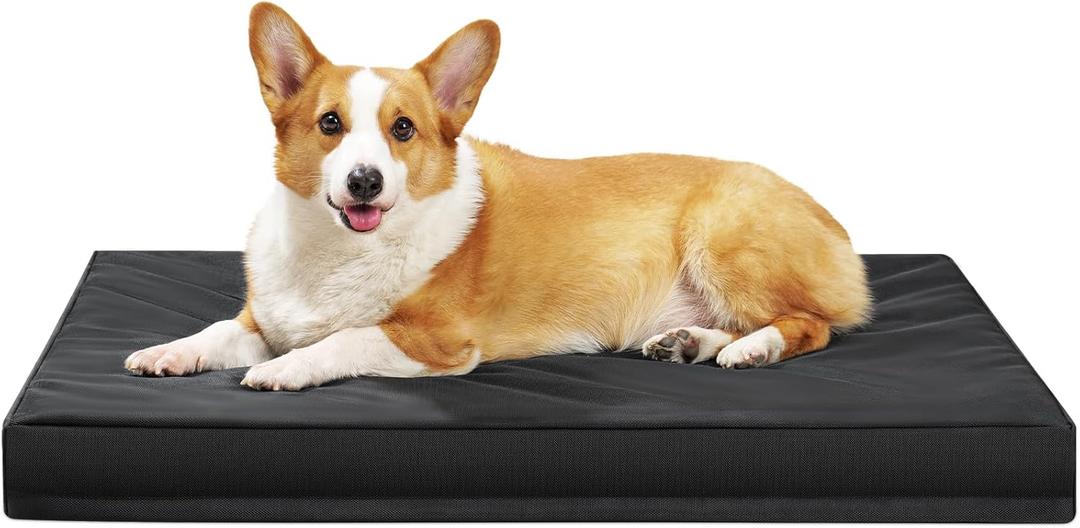 Outdoor Indestructible Dog Bed, Orthopedic Memory Foam Pet Bed with 2520D Oxford Fabric Surface & Waterproof Non-Slip, Washable Dog Crate Bed for Medium Large Dogs, 36''x27'', Black (36.0"L x 27.0"W x 3.5"Th)
