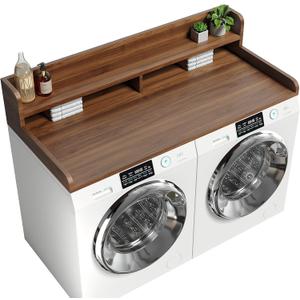 2-Tier Washer Dryer Countertop with 2.75" H Edge Rails, 58" W x 28" D Laundry Countertop for Folding Clothes, Washer and Dryer Topper with Non-Slip Pad (Dark Walnut)