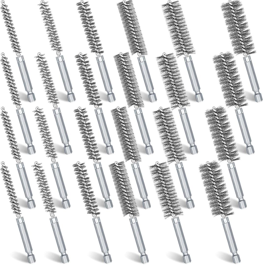 24 Pieces Bore Brush for Drill Wire Bore Brush Set Wire Cleaning Set Stainless Steel Cleaning for Power Drill Impact Driver (Stainless Steel) 24 Pieces Bore Brush for Drill Wire Bore Brush Set Wire Cleaning Set Stainless Steel Cleaning for Power Drill Impact Driver (Stainless Steel)