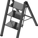 3 Step Ladder, Portable Step Ladder Folding, Lightweight Step Ladder with Anti-Slip Pedal, Aluminum Indoor and Closet, Kitchen, 330lbs - Black