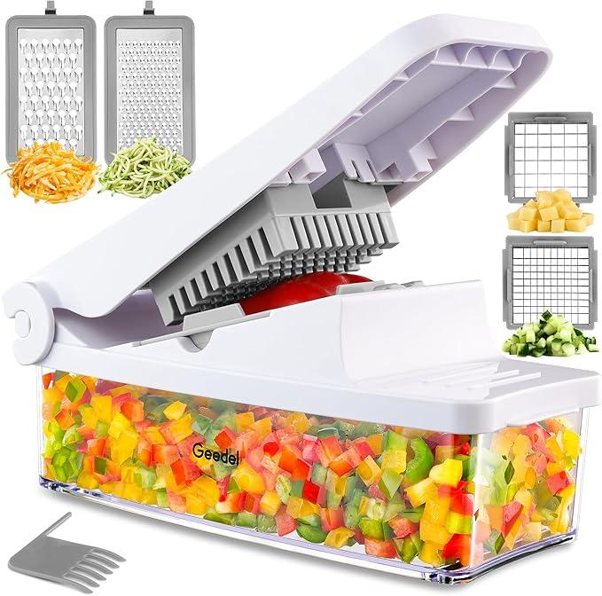Geedel Vegetable Chopper, Onion Chopper Pro Food Chopper, Kitchen Vegetable Slicer Dicer Cutter Grater, Veggie Chopper with container for Salad Onion Potato Carrot (4 in 1, Red) 
