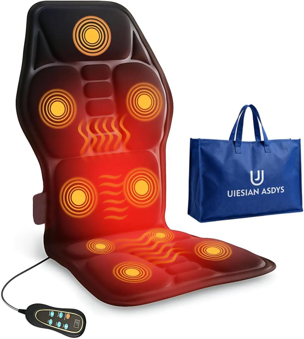 Back Massager with Heat, Vibration Massage Seat Cushion with 8 Massage Nodes & 5 Modes, Adjustable Chair Massager Pad for Home Office, Heated Chair Pad, Valentines Day Gifts for Women Mom Wife