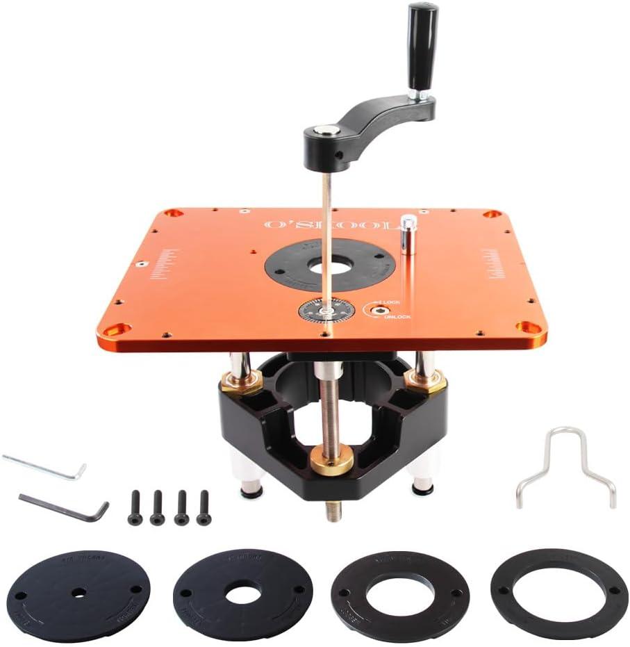 O'SKOOL Router Lift Systems for 3-1/2" Diameter Motors, 9-1/4'' x 11-3/4'' Plate 5-Piece Insert Ring Kit, RTS05