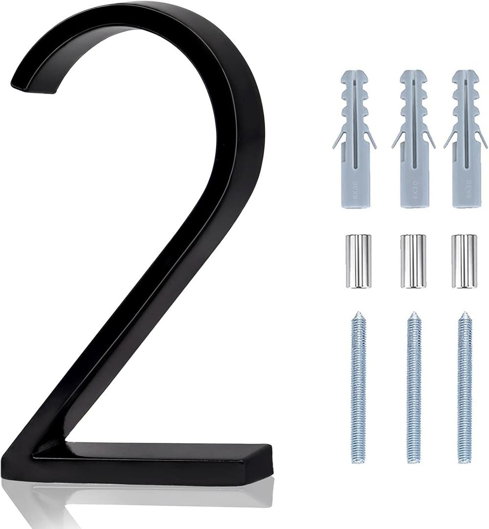 Floating House Numbers - 5 Inch Modern Address House Numbers With Nail Kit And Instructions Easy To Install High Gloss Black Number 2