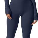 QINSEN Womens Sexy Square Neck Long Sleeve Full Length Leggings Bodycon Stretch Jumpsuit (Small, Navy Blue)