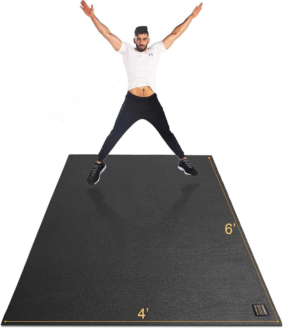 GXMMAT Large Exercise Mat 6'x4'/6'x5'/6'x6'(7mm), Thick Workout Mats for Home Gym Flooring, Extra Wide Non-Slip Durable Cardio Mat, Shoe Friendly, Perfect for Plyo, MMA, Jump Rope, Weights, Fitness