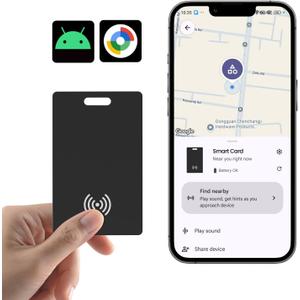 Android Wallet Tracker Card Rechargeable Air Tags-1 Pack, Works with Google Find Hub App (Only Android), Wireless Charge, IP68 Waterproof, for Keys. Luggage, Suitcase, Backpack (Black)
