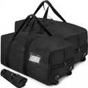 2 Wheels 2 Pack 92L Moving Bags Heavy Duty Extra Large, 29"*14"*14" Clothes Storage Totes with Backpack Straps & Strong Handles, Foldable Waterproof Packing Bags, Alternative to Moving Box (Black)