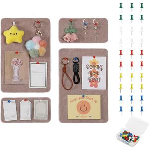 Pretty Jolly 4 pcs Felt Pin Boards DIY Bulletin Board for Walls Home Office Decor Self-Adhesive Felt Cork Board Strips Wall Decoration Memo Notice Board with 30 Pushpins_Style 3_Camel Brown