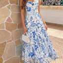 ZESICA Women's Summer Floral Sleeveless Maxi Dress 2026 Boho Mesh Spaghetti Strap Flowy Beach Wedding Guest Long Dresses, M