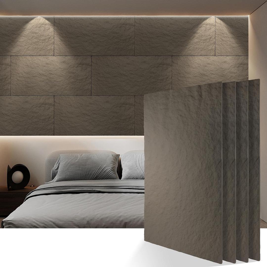 KASARO PU 3D Faux Stone Wall Panels, 4 PCS Wainscoting Panel for Interior Wall Decor, Cement Texture Accent for Home, Office, 47.223.6inch, Cement Grey, 47.2X23.6 Inches