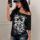 Women's Off The Shoulder Tops Gothic Graphic Tee Y2k Grunge Shirts Vintage Emo Oversized T Shirts Streetwear (M)
