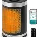 SereneLife Smart Space Heater – 1500W Indoor Electric Heater with Thermostat, Remote Control, 12-Hour Timer, Wi-Fi Enabled PTC Ceramic Heating for Home and Office, Black (5.9" x 5.9" x 9.5")