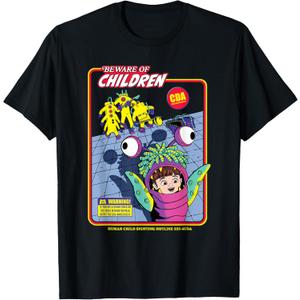 Disney and Pixars Monsters, Inc. CDA Beware of Children T-Shirt (Size Small, Black)